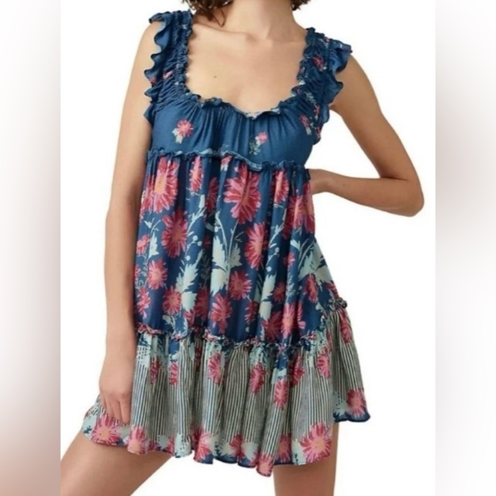 Floral Blue and Pink Kids Dress